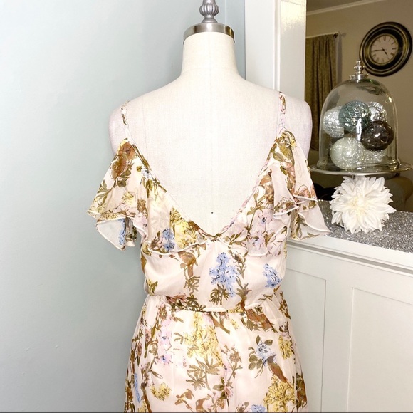 Band of Gypsies Ruffle Cold Shoulder Wrap Dress Pink Floral Pink NWT - Picture 3 of 9